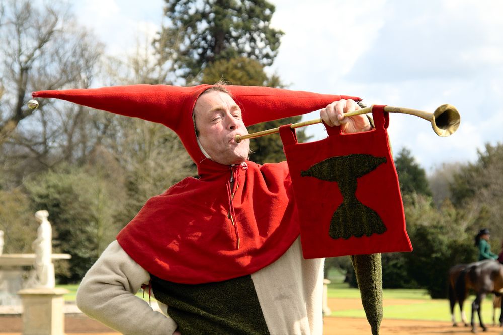 Peterkin, the fool, at English Heritage's St George's Day Festival, Wrest Park, Bedfordshire, England